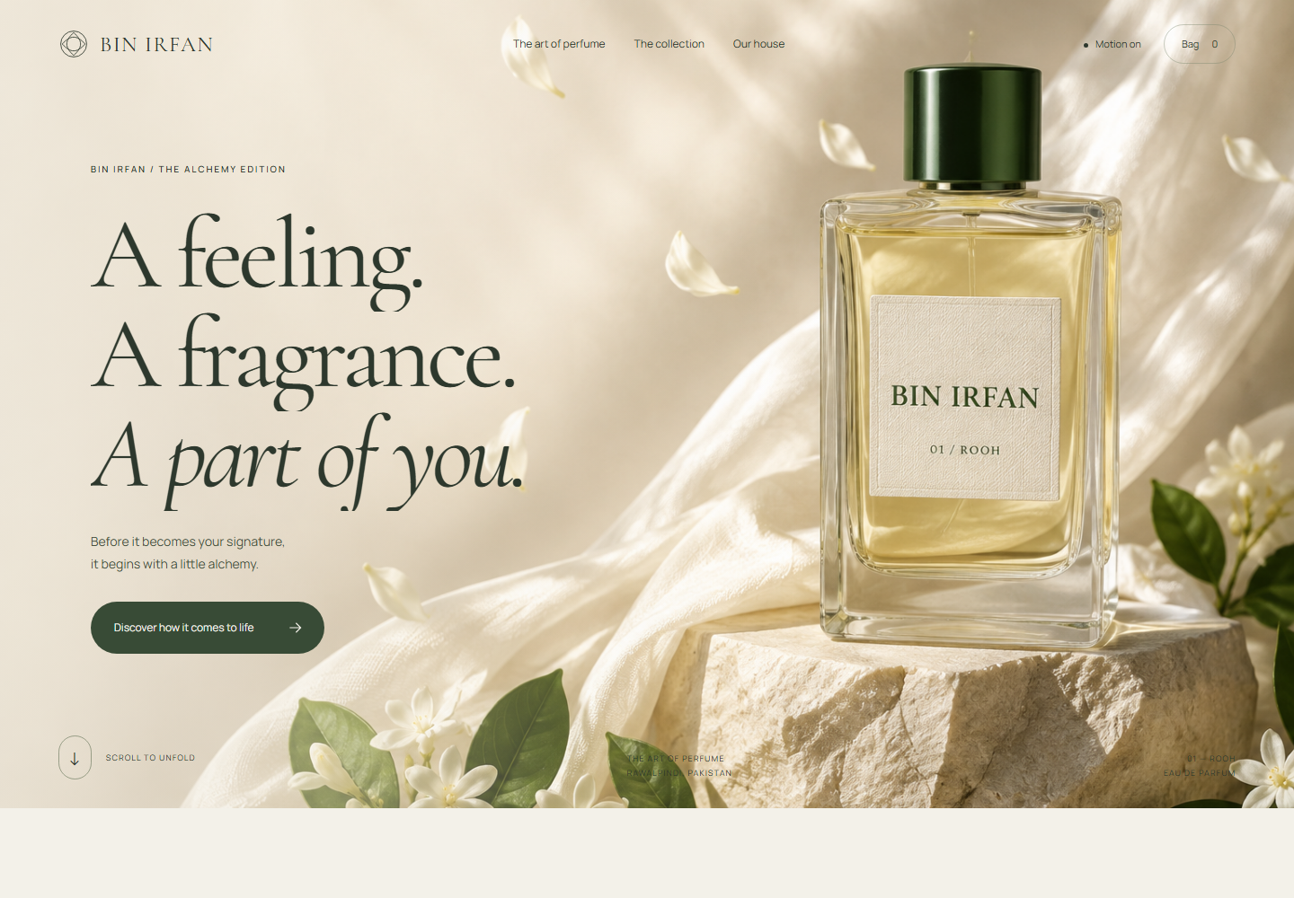 Alchemy — an airy perfume atelier with a 3D creation story
