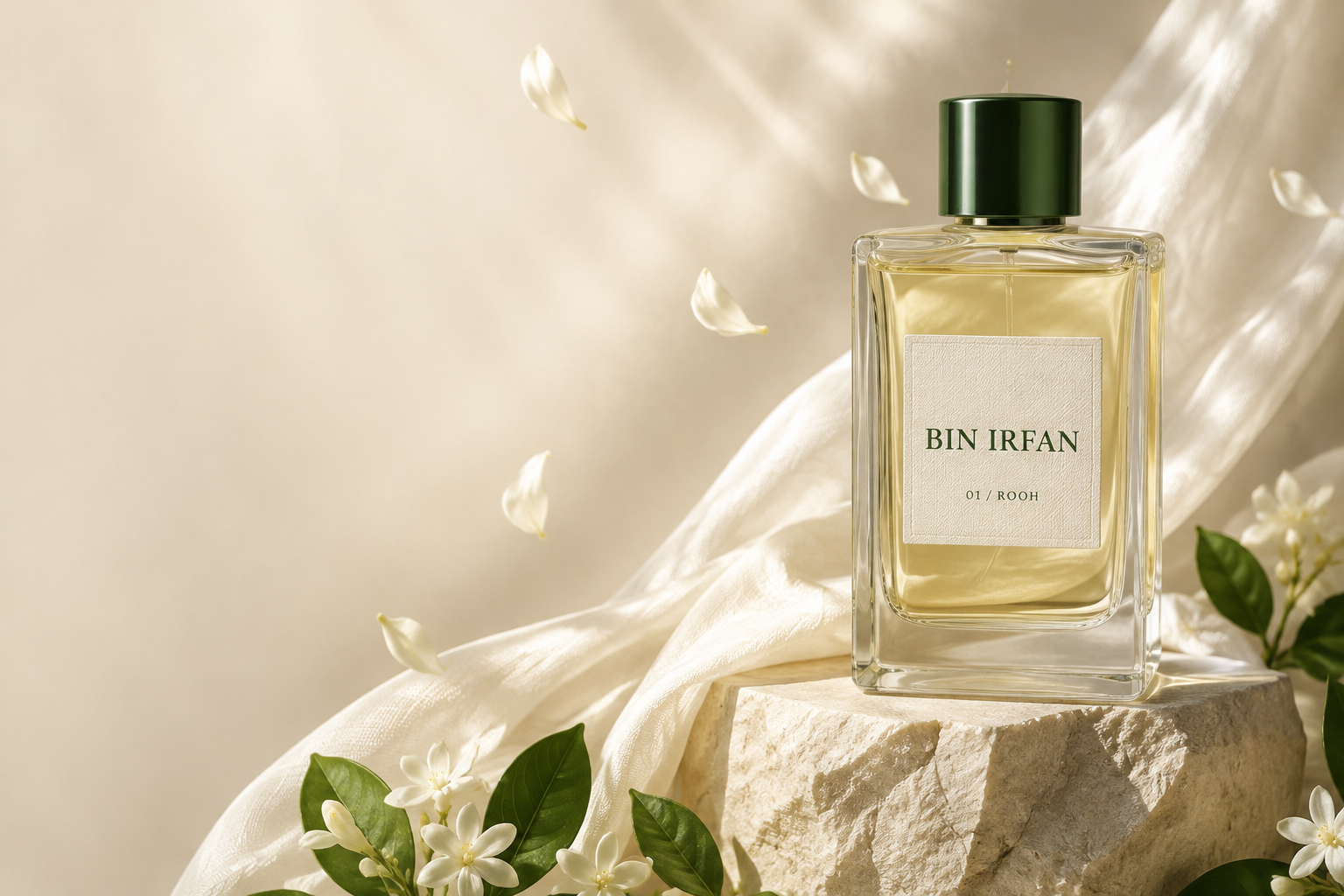Rooh perfume in a sunlit composition of jasmine, silk and limestone